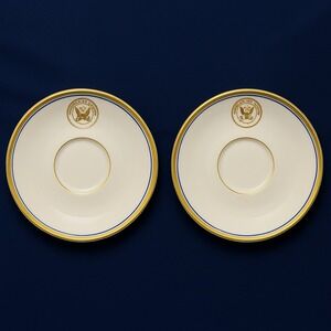U.S. Navy Officer Wardroom China Saucers‎ Sterling Vitrified Gold Blue Seal